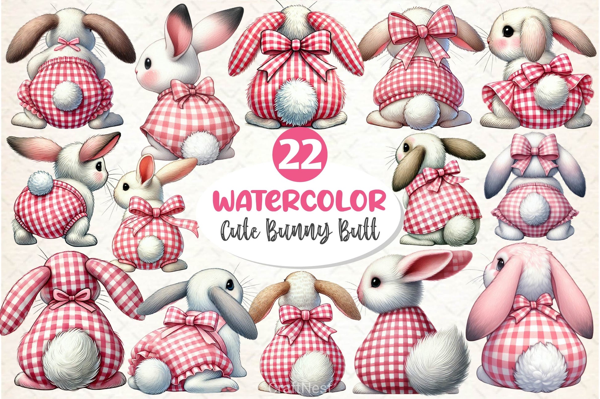 Cute Bunny Butt Clipart Bundle - CraftNest - Digital Crafting and Art