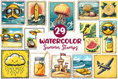 Yellow Summer Postage Stamps Clipart Bundle - CraftNest - Digital Crafting and Art
