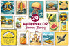 Yellow Summer Postage Stamps Clipart Bundle
