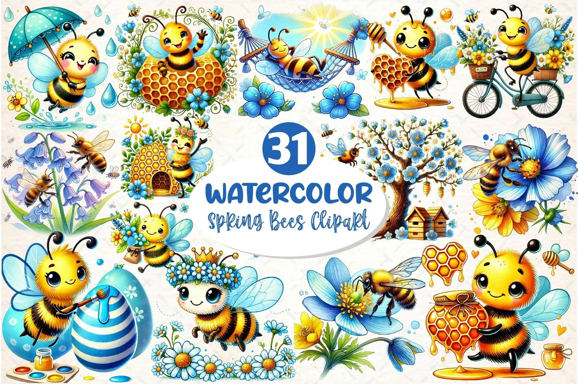 Spring Bees Clipart Bundle 4 - CraftNest - Digital Crafting and Art