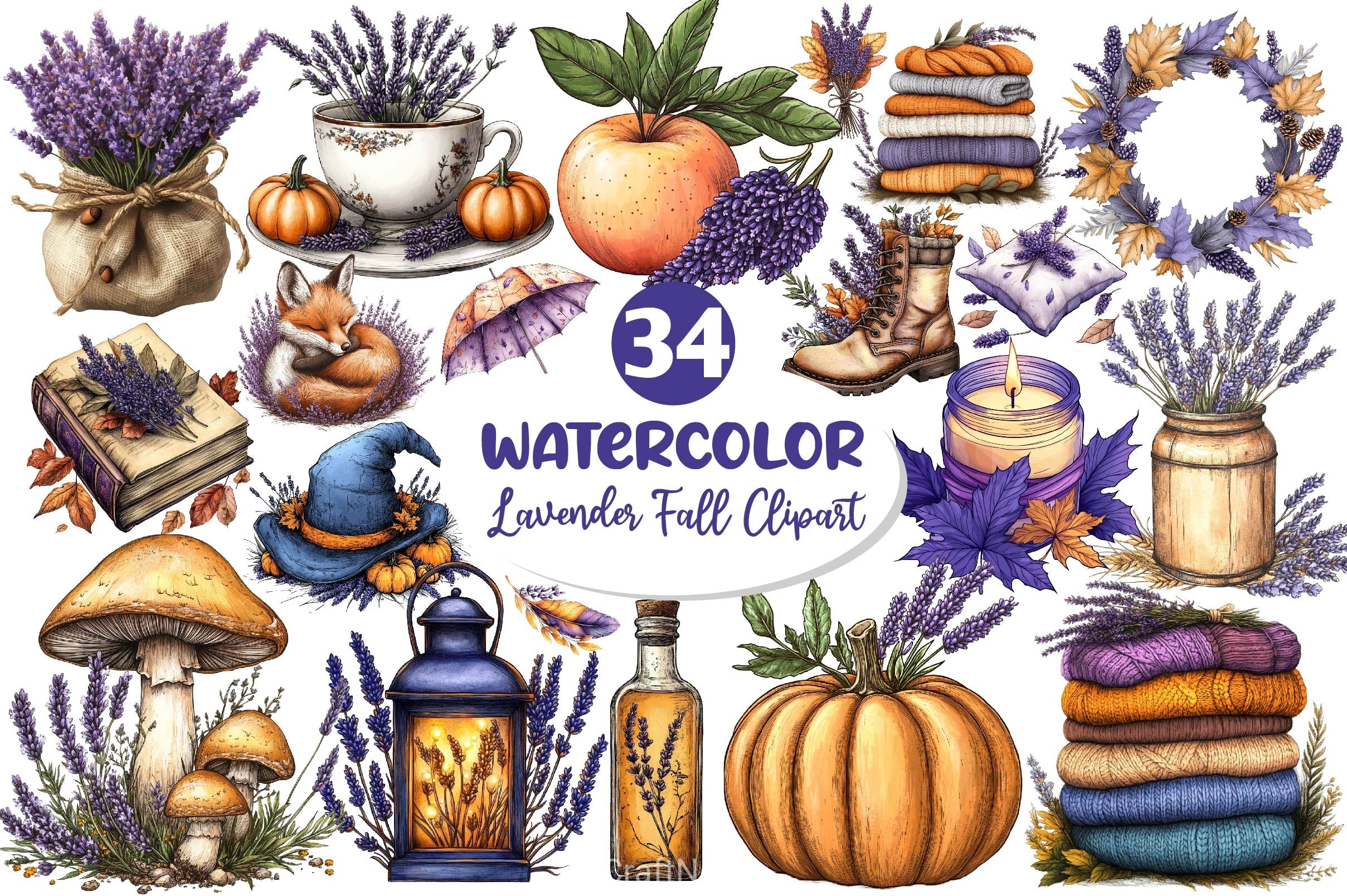 Lavender Fall Clipart Bundle 3 - CraftNest - Digital Crafting and Art