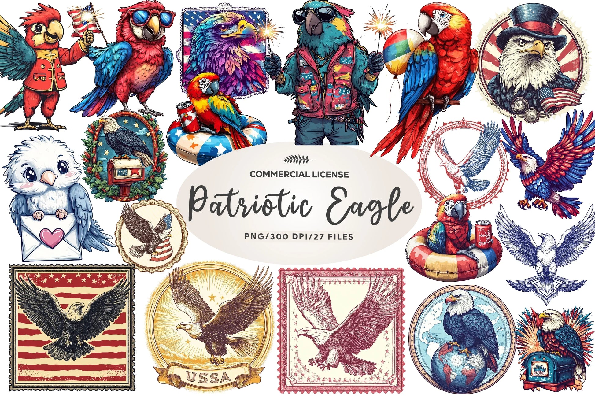 Patriotic Eagle Postage Stamp Clipart Bundle - CraftNest - Digital Crafting and Art