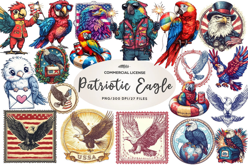 Patriotic Eagle Postage Stamp Clipart Bundle - CraftNest - Digital Crafting and Art