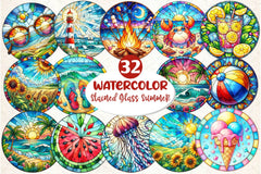 Round Stained Glass Summer Clipart Bundle 6 - CraftNest - Digital Crafting and Art
