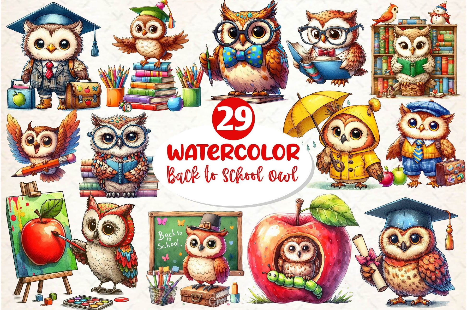 Back To School Owl Clipart Bundle - CraftNest - Digital Crafting and Art