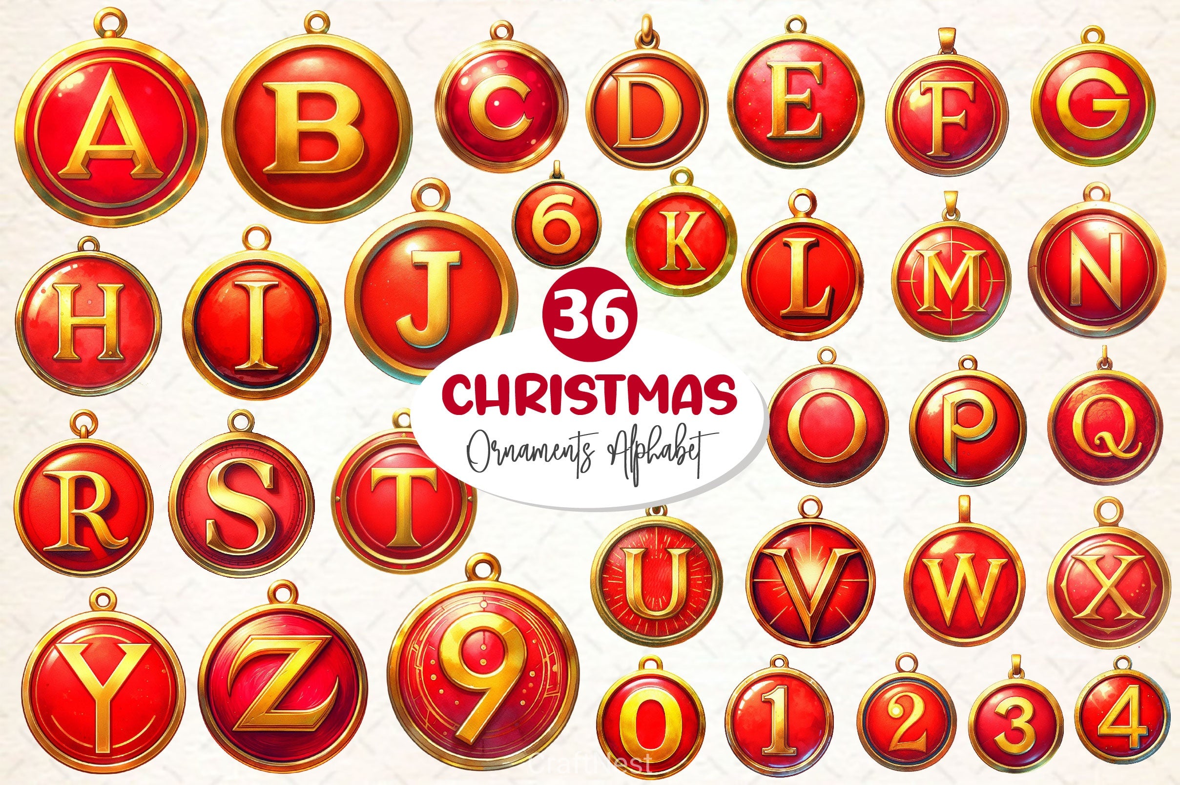 Christmas Ornaments Alphabet Clipart Bundle - CraftNest - Digital Crafting and Art