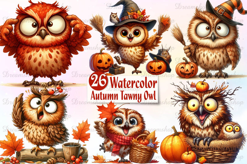 Autumn Funny Tawny Owl Clipart Bundle - CraftNest - Digital Crafting and Art