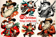 Vintage Christmas Cowboy Santa Clipart Bundle - CraftNest - Digital Crafting and Art