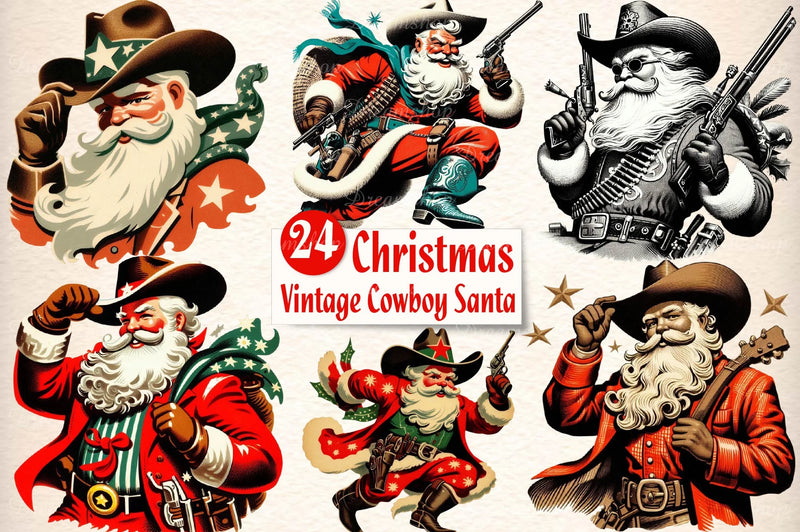 Vintage Christmas Cowboy Santa Clipart Bundle - CraftNest - Digital Crafting and Art