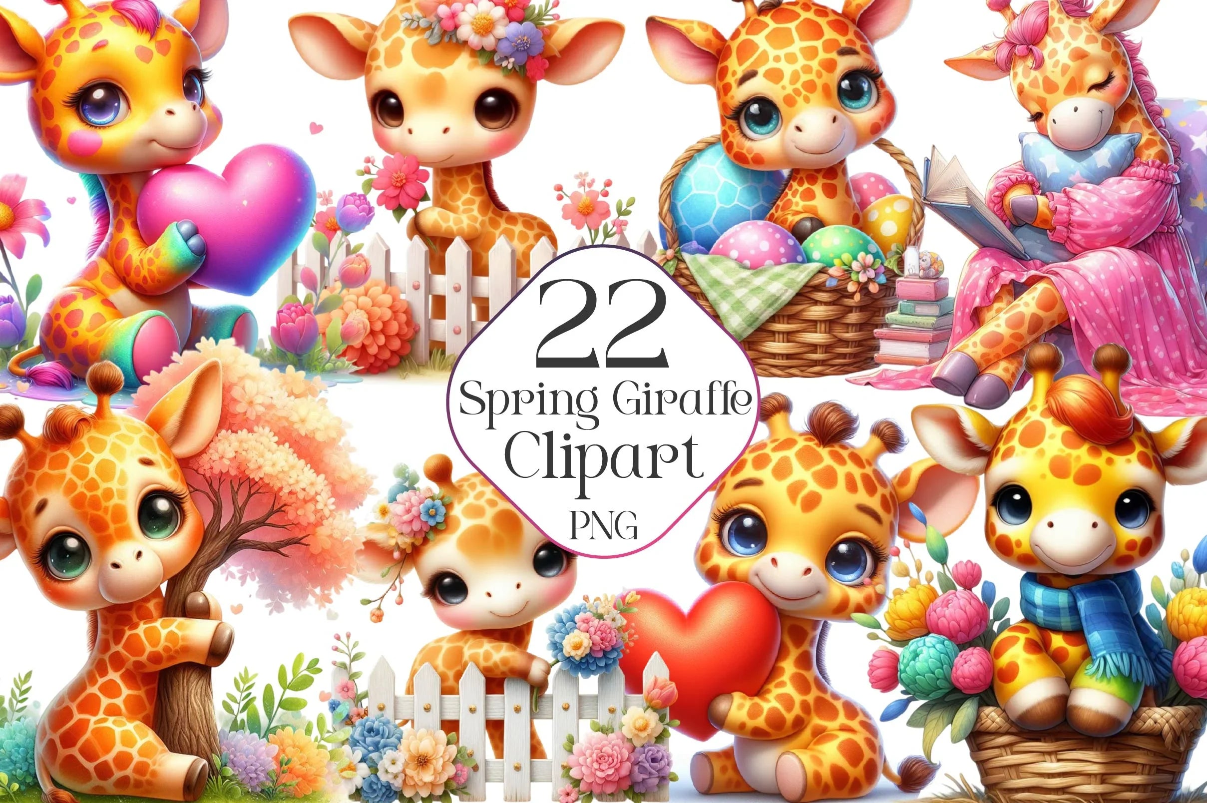 Giraffe Spring Flowers Clipart Bundle - CraftNest - Digital Crafting and Art