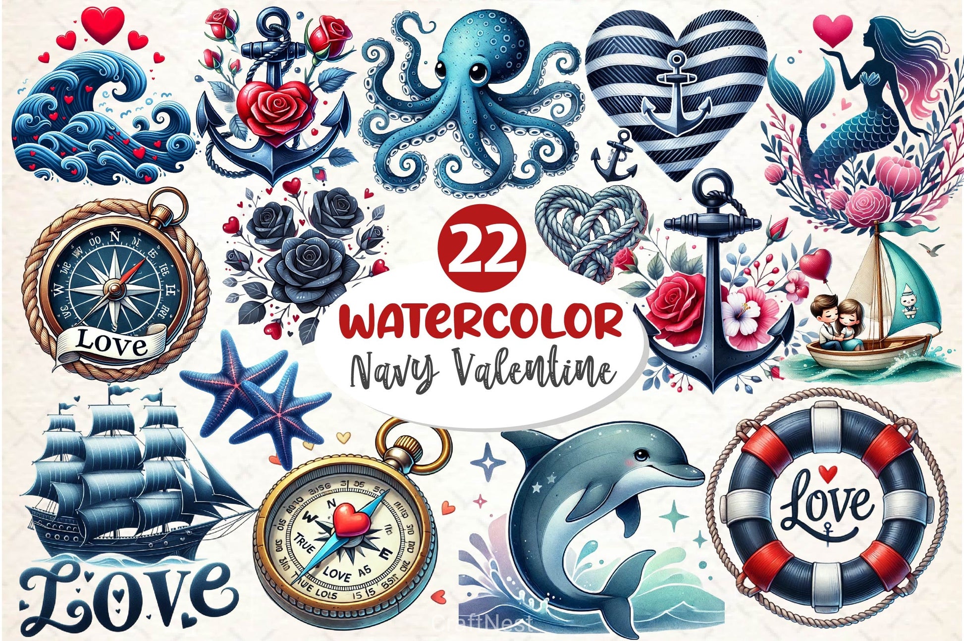 Navy Valentine Clipart Bundle - CraftNest - Digital Crafting and Art