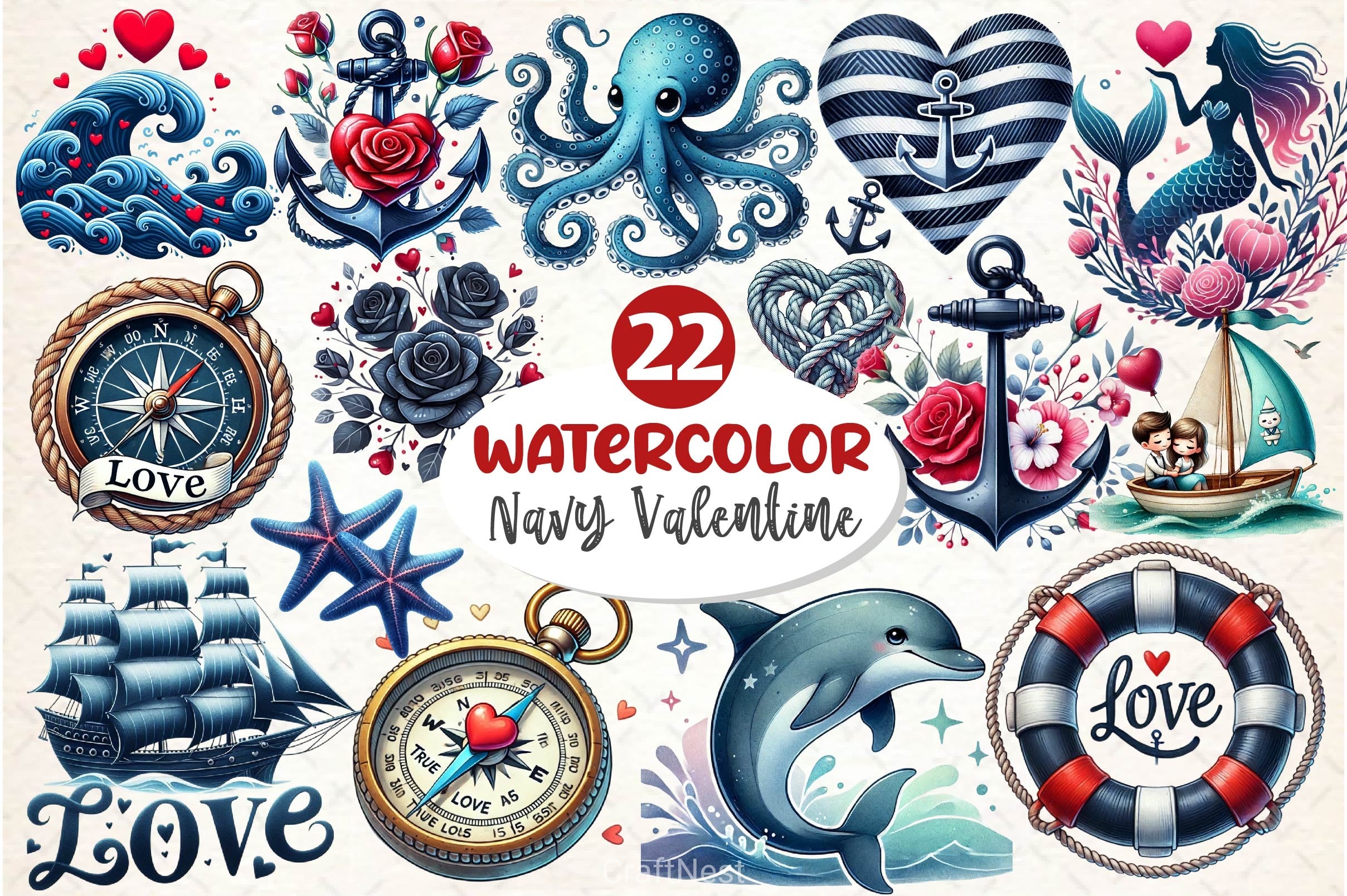 Navy Valentine Clipart Bundle - CraftNest - Digital Crafting and Art