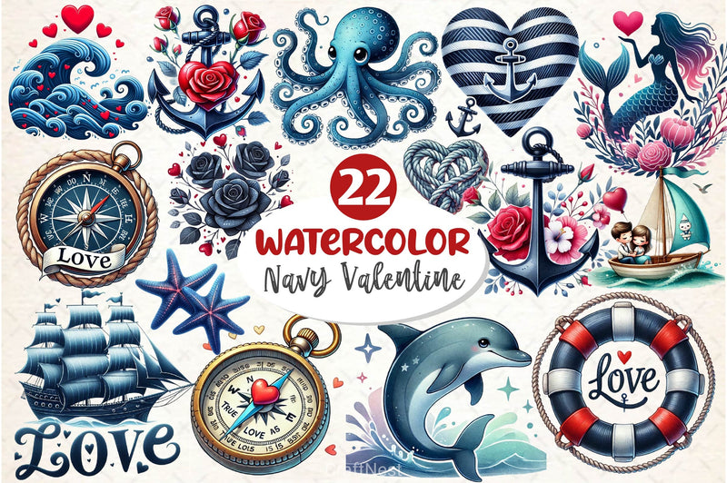 Navy Valentine Clipart Bundle - CraftNest - Digital Crafting and Art