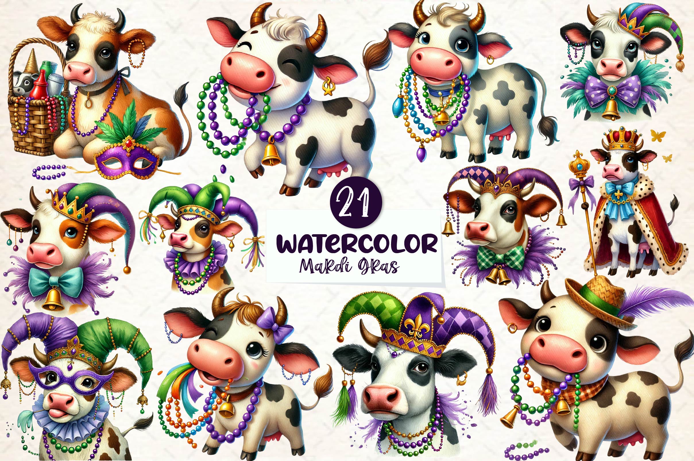 Mardi Gras Cow Clipart Bundle - CraftNest - Digital Crafting and Art