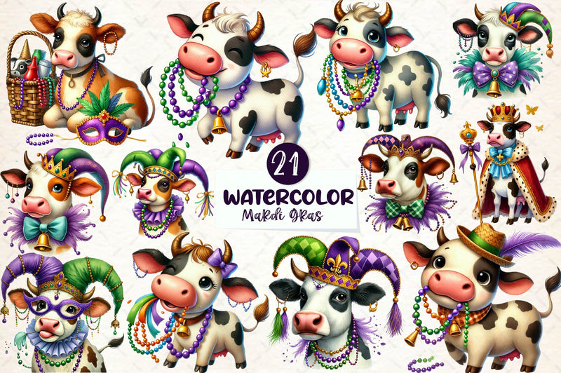 Mardi Gras Cow Clipart Bundle - CraftNest - Digital Crafting and Art