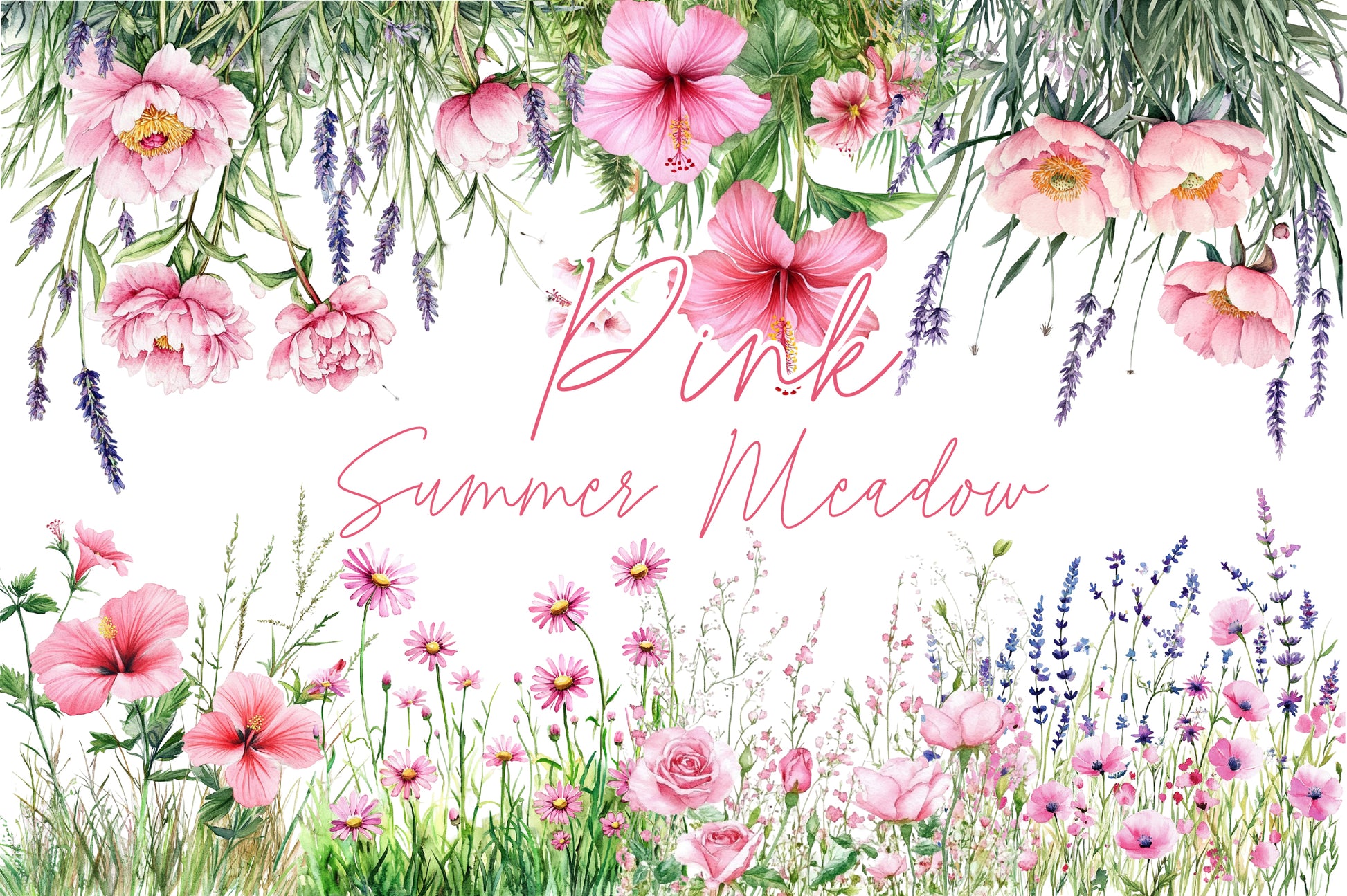 Pink Summer Meadow Clipart Bundle - CraftNest - Digital Crafting and Art