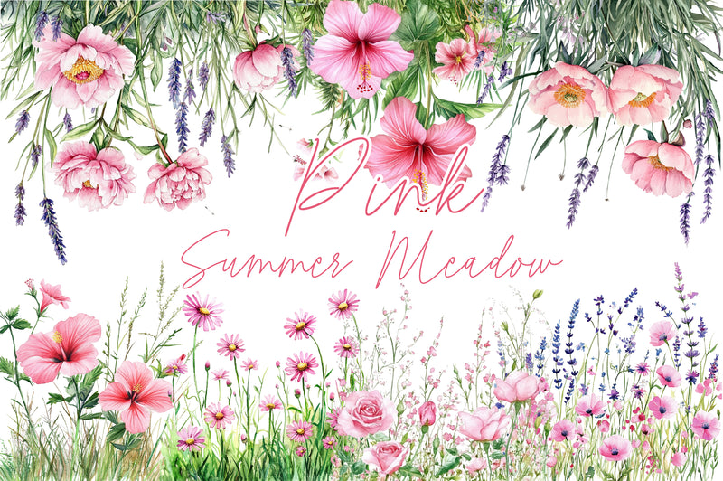 Pink Summer Meadow Clipart Bundle - CraftNest - Digital Crafting and Art