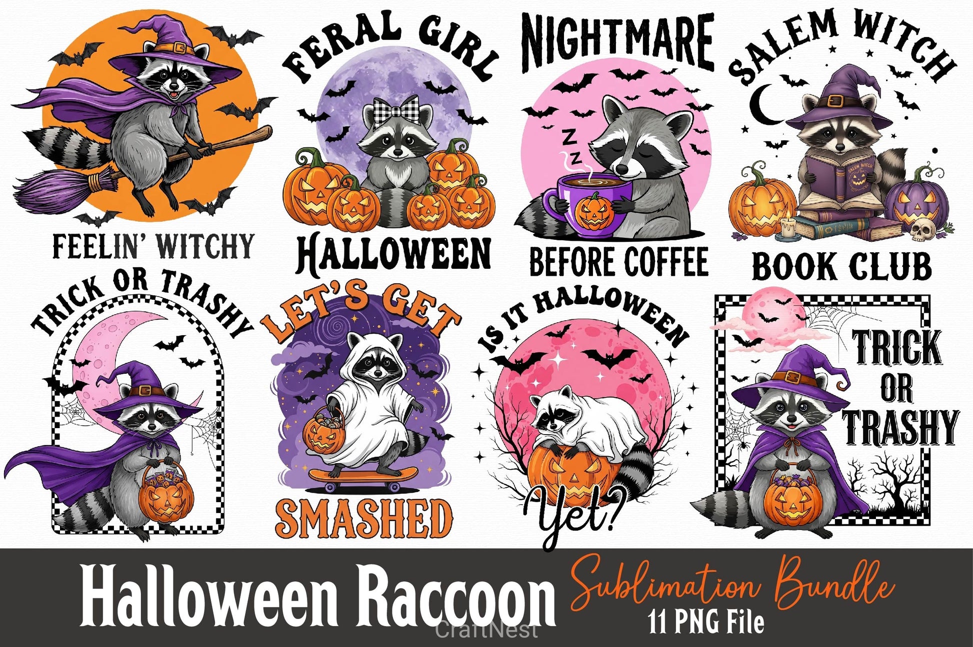 Vintage Halloween Raccoon Clipart Bundle - CraftNest - Digital Crafting and Art