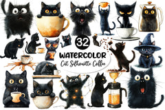 Cat Silhouette Love Coffee Clipart Bundle - CraftNest - Digital Crafting and Art