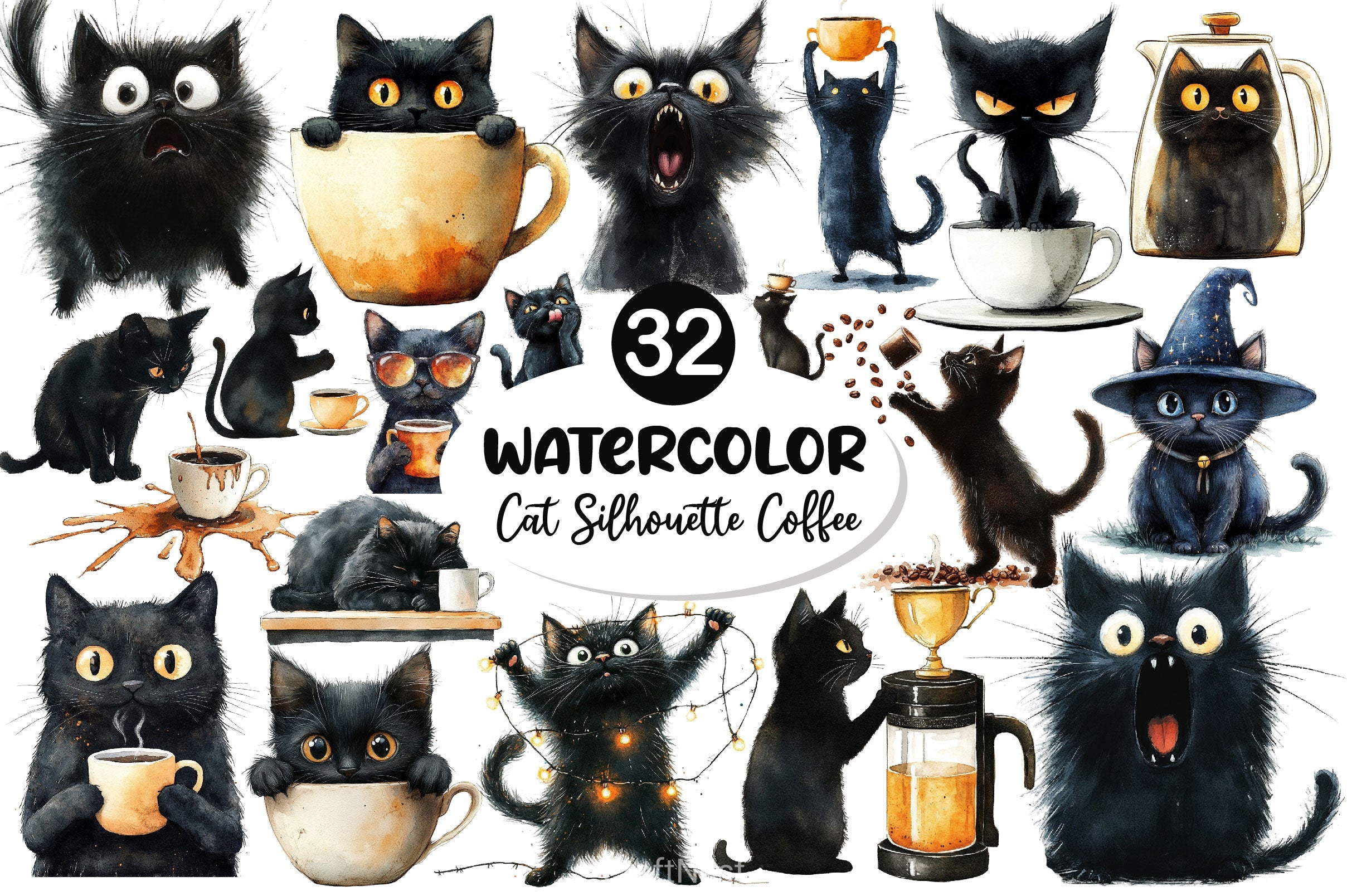 Cat Silhouette Love Coffee Clipart Bundle - CraftNest - Digital Crafting and Art