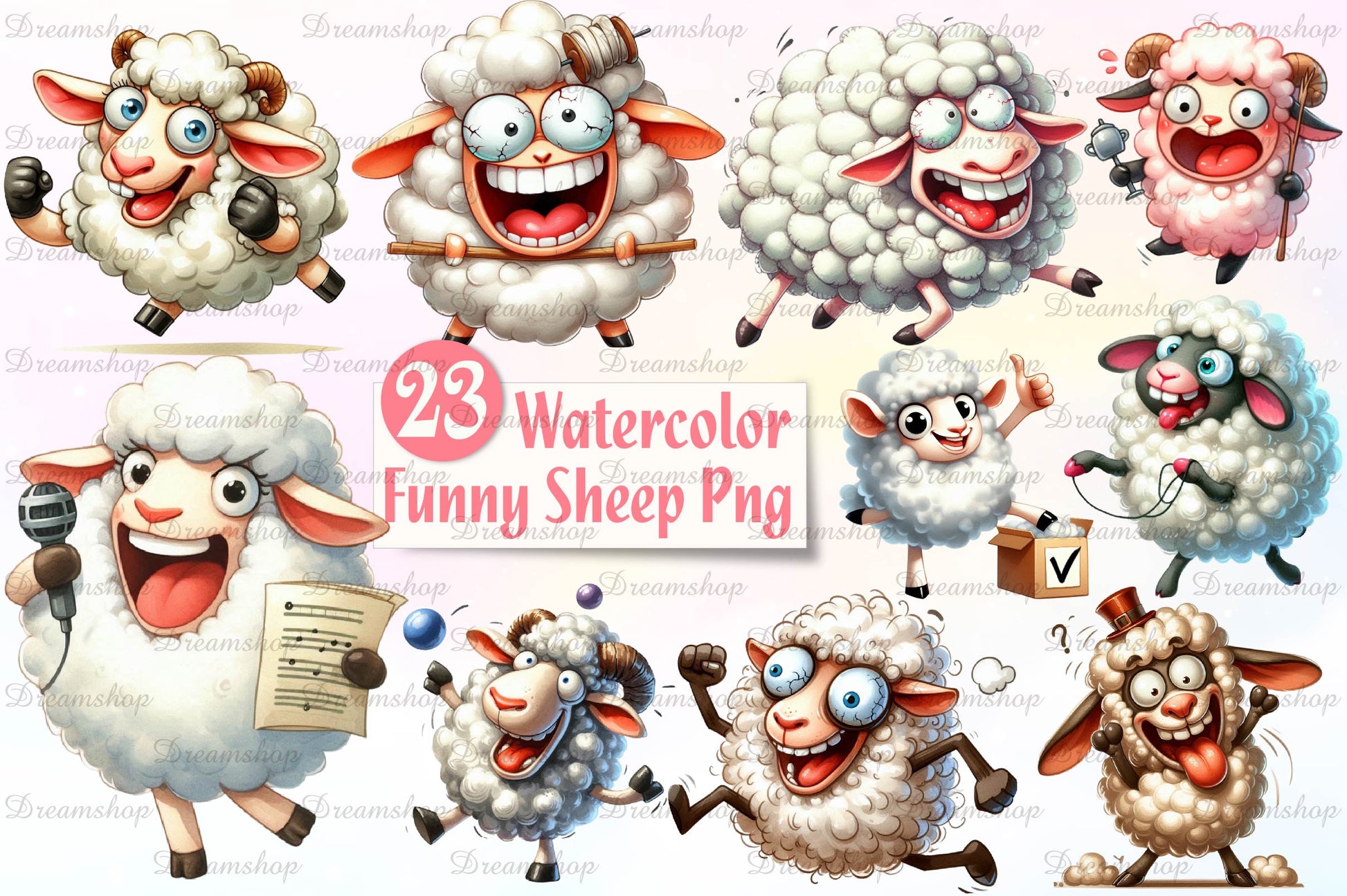 Cute Sheep Funny Sheep Clipart Bundle - CraftNest - Digital Crafting and Art
