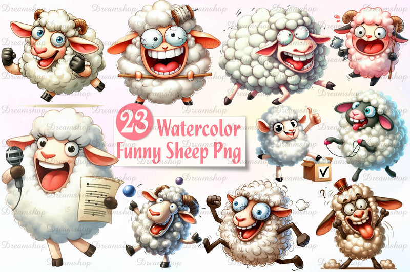 Cute Sheep Funny Sheep Clipart Bundle - CraftNest - Digital Crafting and Art