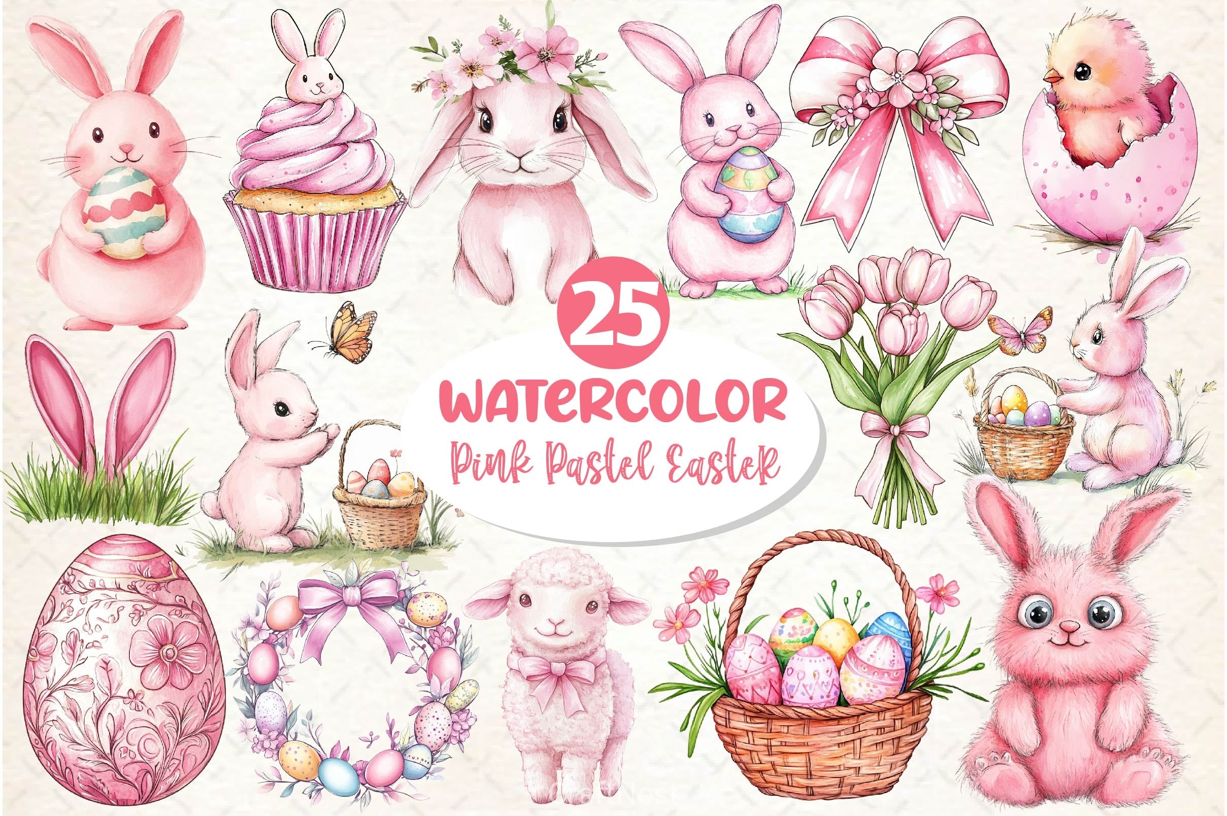 Pink Pastel Easter Clipart Bundle 6 - CraftNest - Digital Crafting and Art