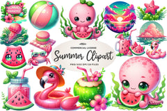 Pink And Green Summer Clipart Bundle - CraftNest - Digital Crafting and Art