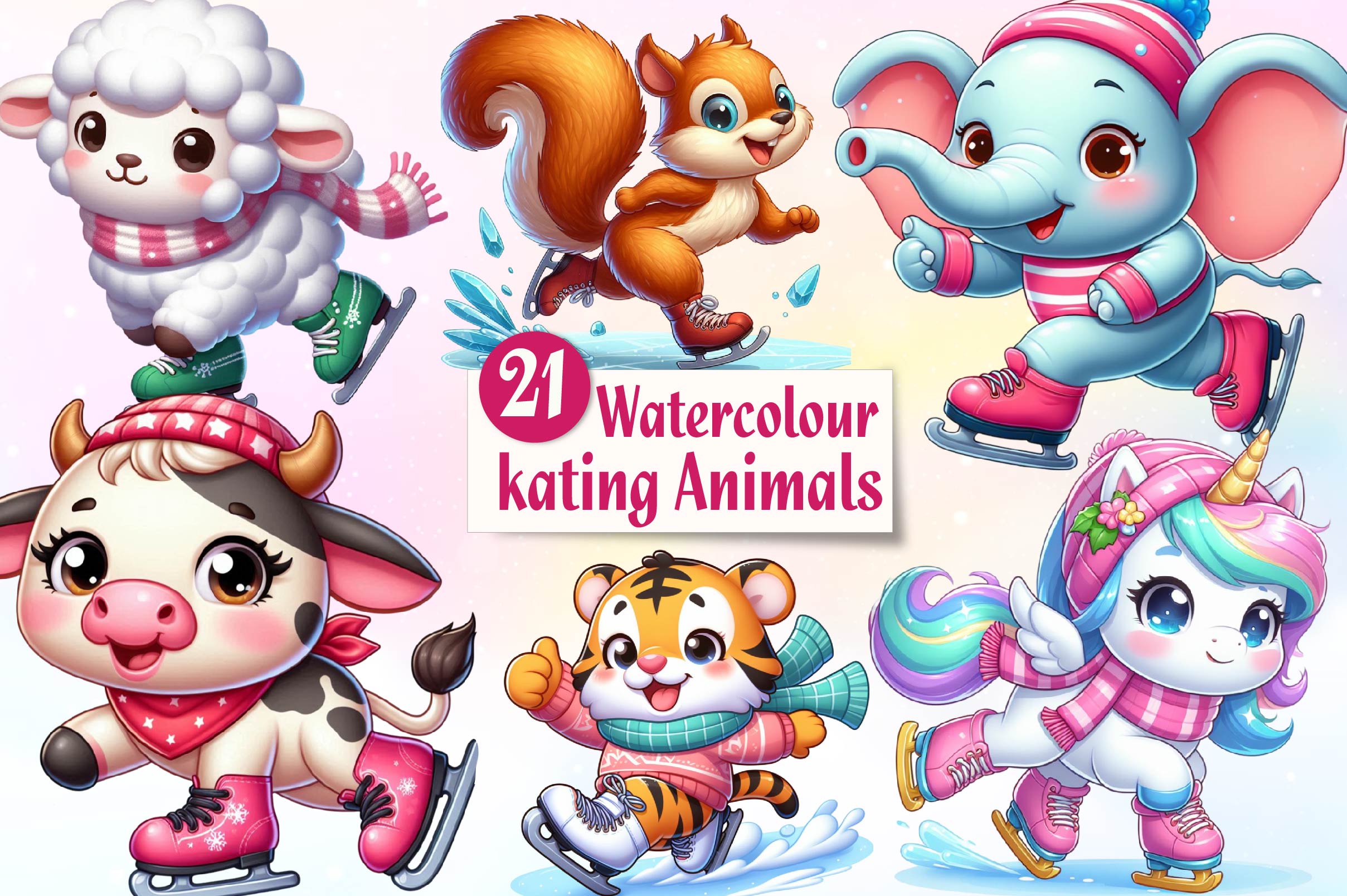 Baby Animals Skating Clipart Bundle - CraftNest - Digital Crafting and Art