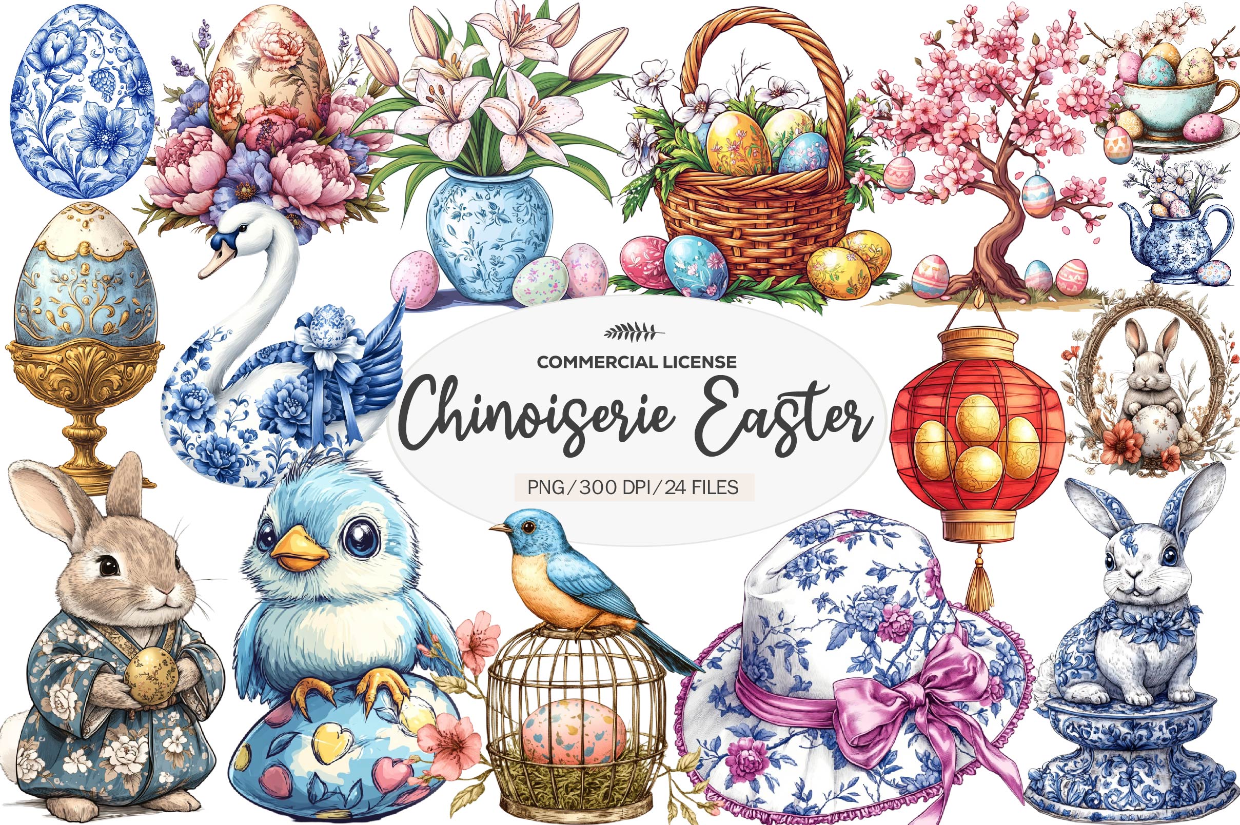 Chinoiserie Easter Clipart Bundle - CraftNest - Digital Crafting and Art