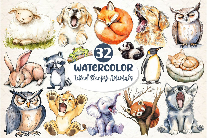 Tired Sleepy Animals Clipart Bundle - CraftNest - Digital Crafting and Art
