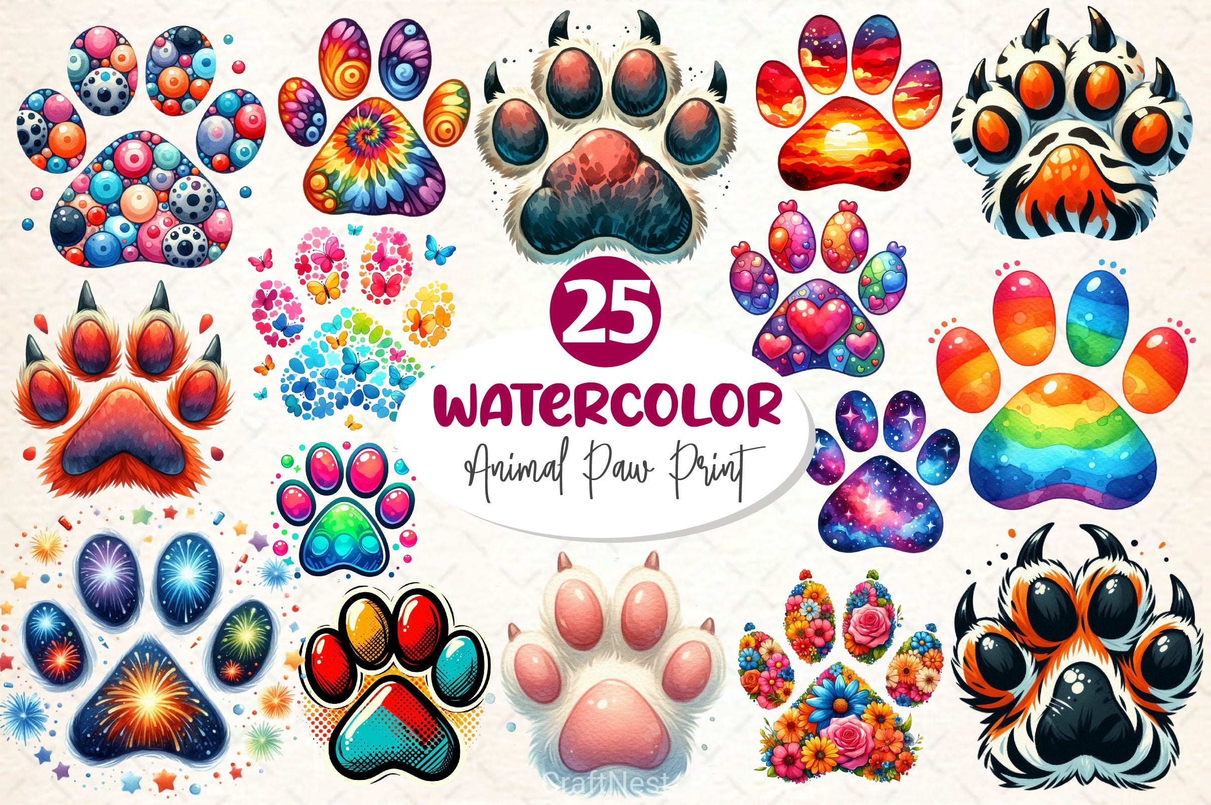 Colorful Animal Paw Print Clipart Bundle 2 - CraftNest - Digital Crafting and Art