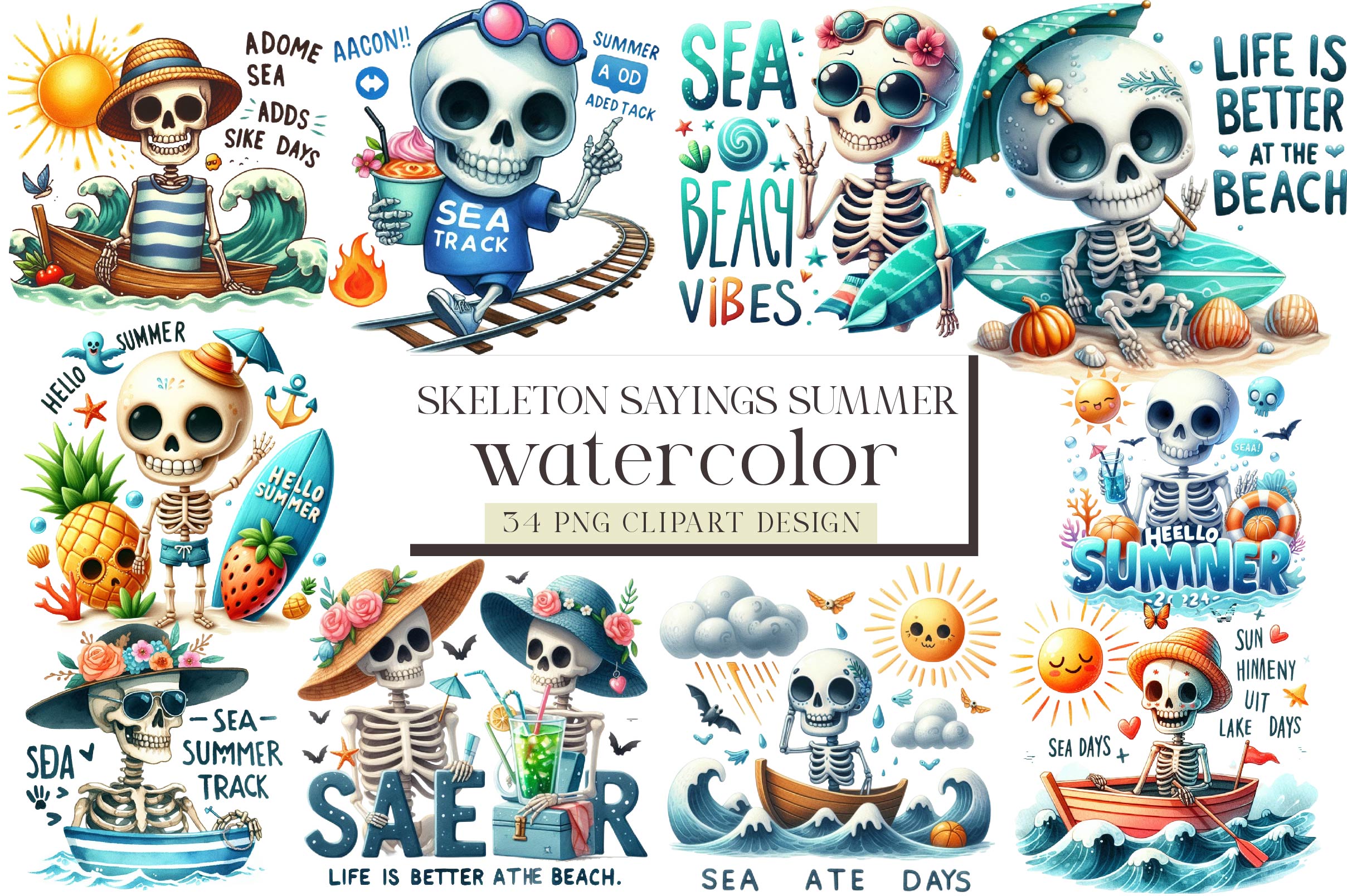 Funny Skeleton Sayings Summer Clipart Bundle - CraftNest - Digital Crafting and Art