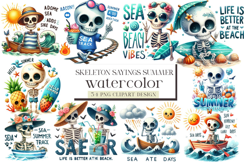Funny Skeleton Sayings Summer Clipart Bundle - CraftNest - Digital Crafting and Art