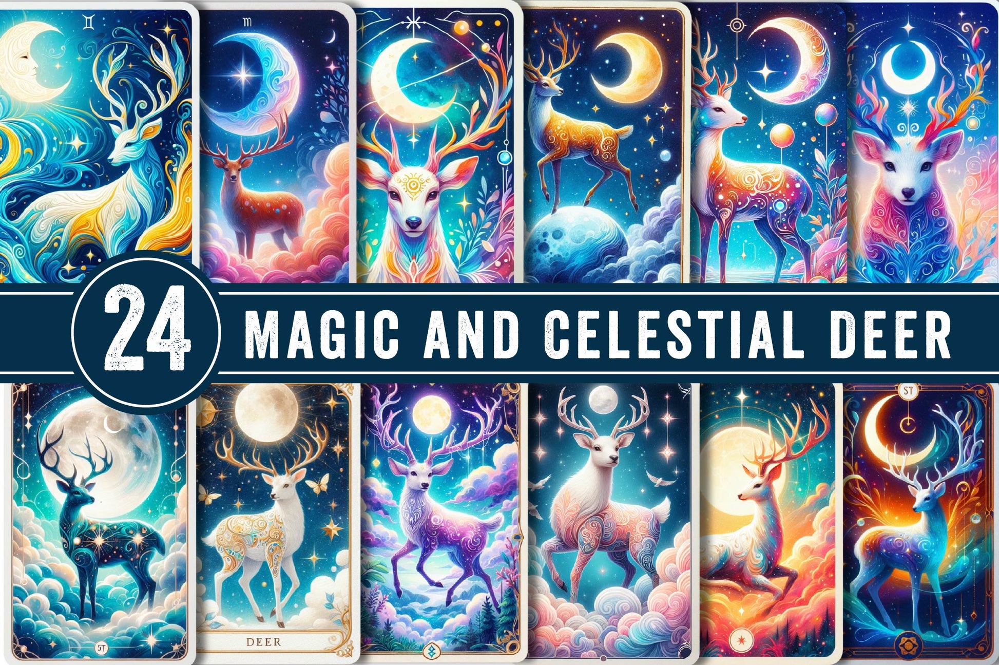 Magic And Celestial Deer Tarot Card Clipart Bundle - CraftNest - Digital Crafting and Art