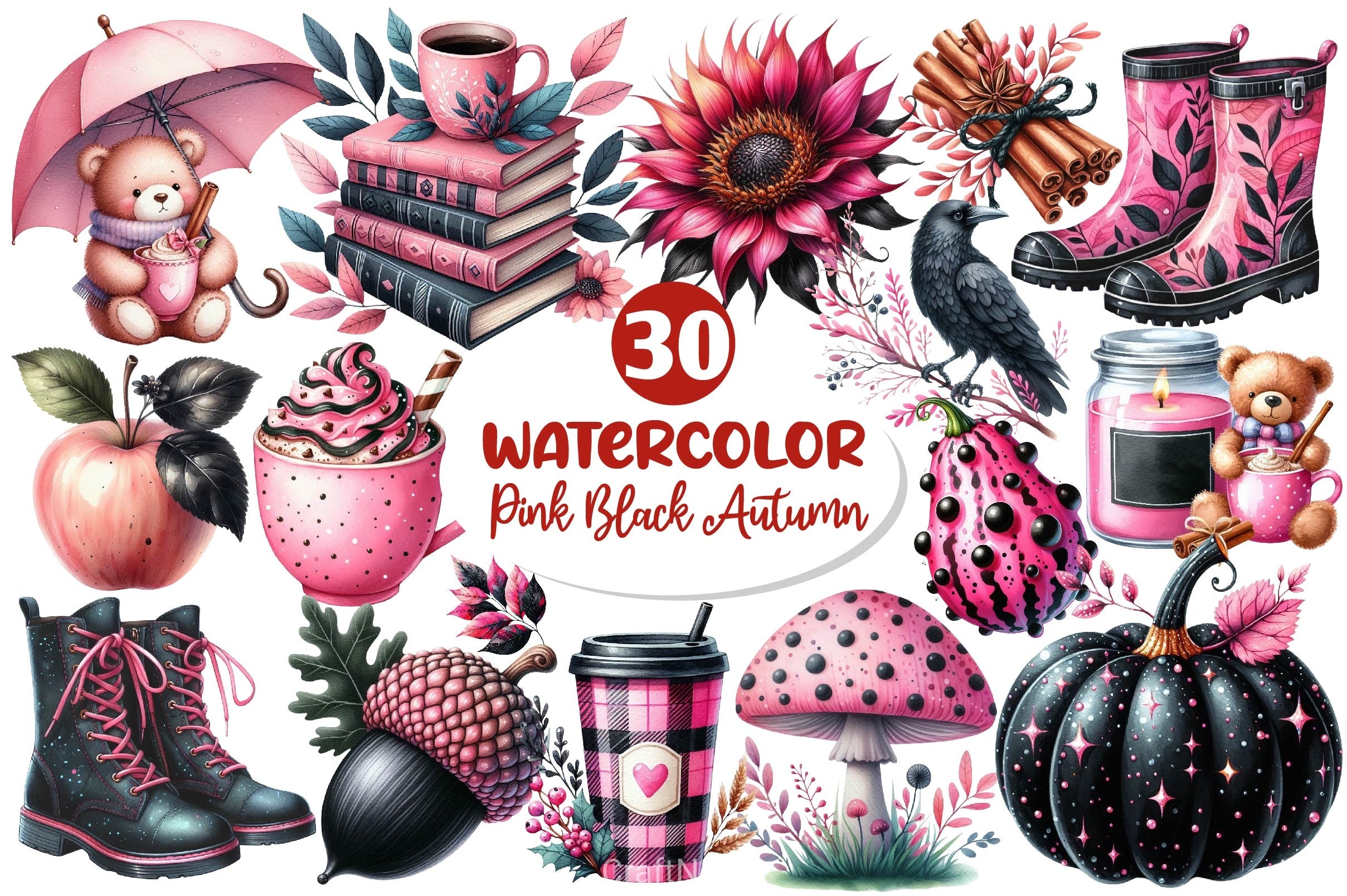 Pink Black Autumn Clipart Bundle 4 - CraftNest - Digital Crafting and Art