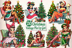 Vintage Pin Up Girl Christmas Clipart Bundle - CraftNest - Digital Crafting and Art