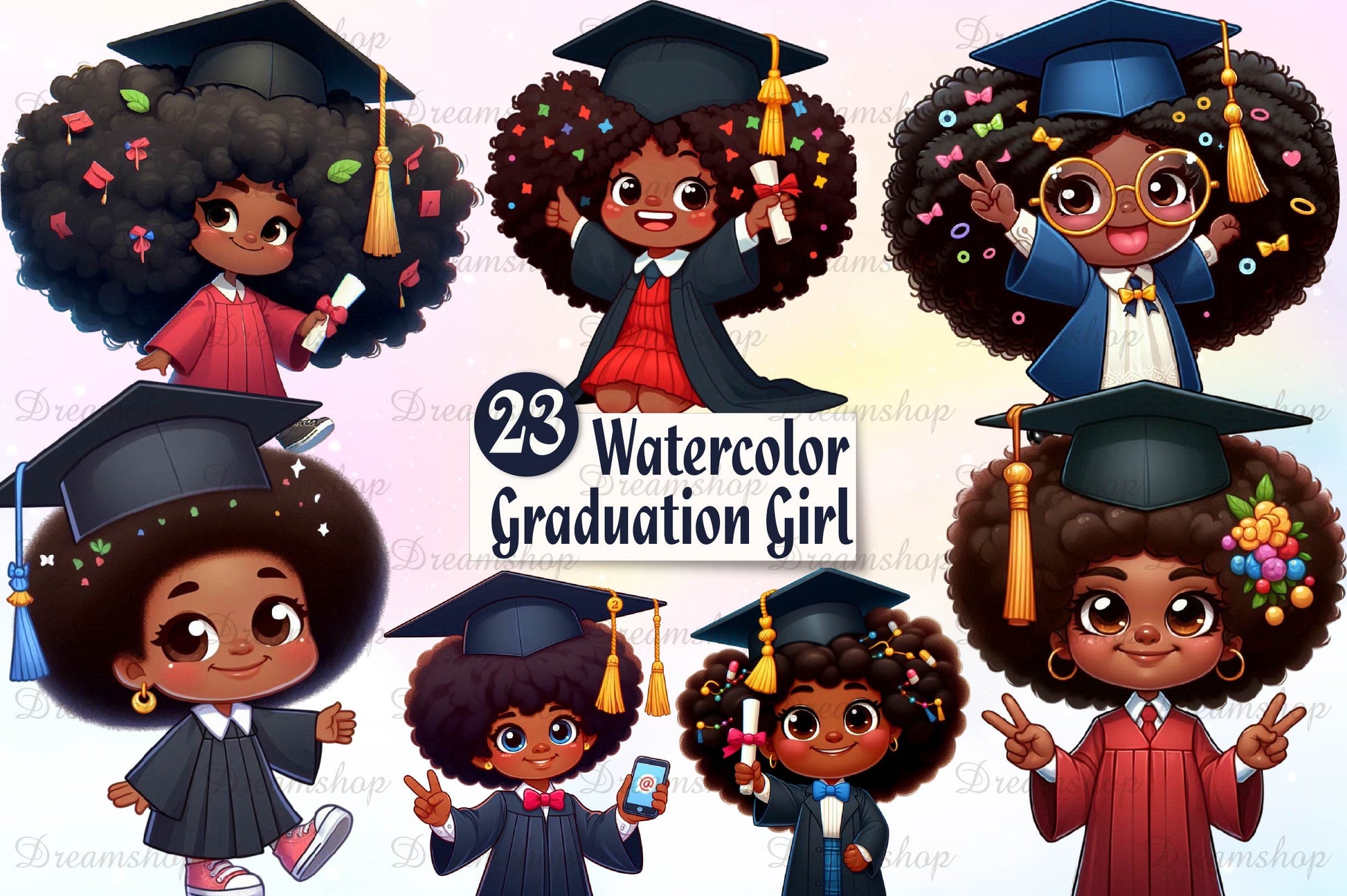 Girl Afro Graduation Clipart Bundle - CraftNest - Digital Crafting and Art