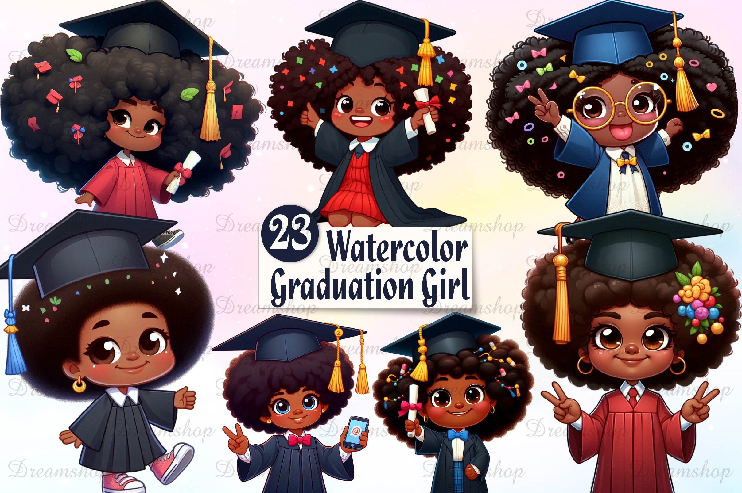 Girl Afro Graduation Clipart Bundle - CraftNest - Digital Crafting and Art
