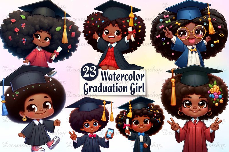 Girl Afro Graduation Clipart Bundle - CraftNest - Digital Crafting and Art