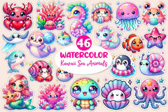 Cute Kawaii Sea Animals Clipart Bundle - CraftNest - Digital Crafting and Art