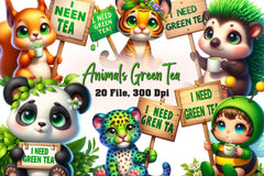 Cute Animals I Need Green Tea Clipart Bundle - CraftNest - Digital Crafting and Art