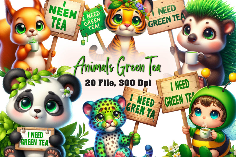 Cute Animals I Need Green Tea Clipart Bundle - CraftNest - Digital Crafting and Art