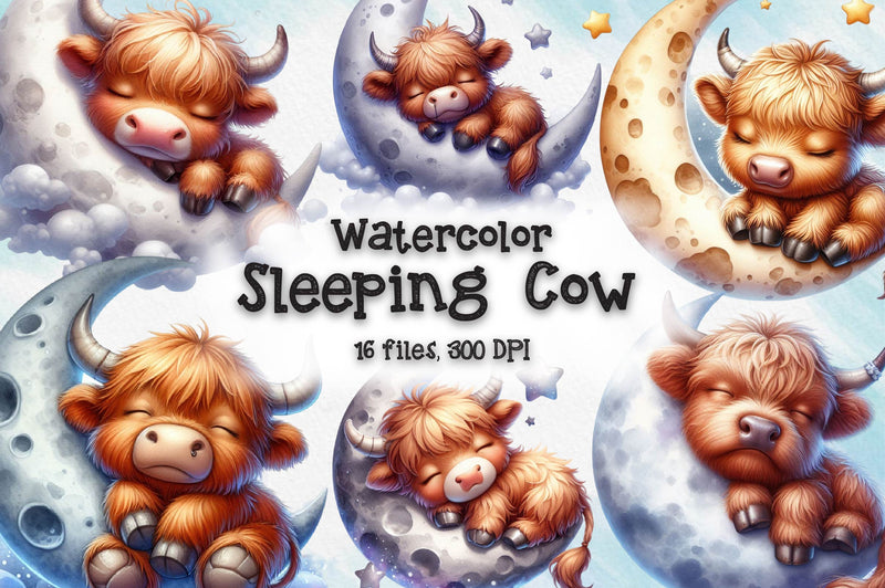 Sleeping Highland Cow Clipart Bundle - CraftNest - Digital Crafting and Art