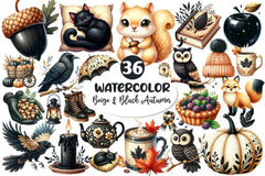 Beige Black Autumn Clipart Bundle - CraftNest - Digital Crafting and Art