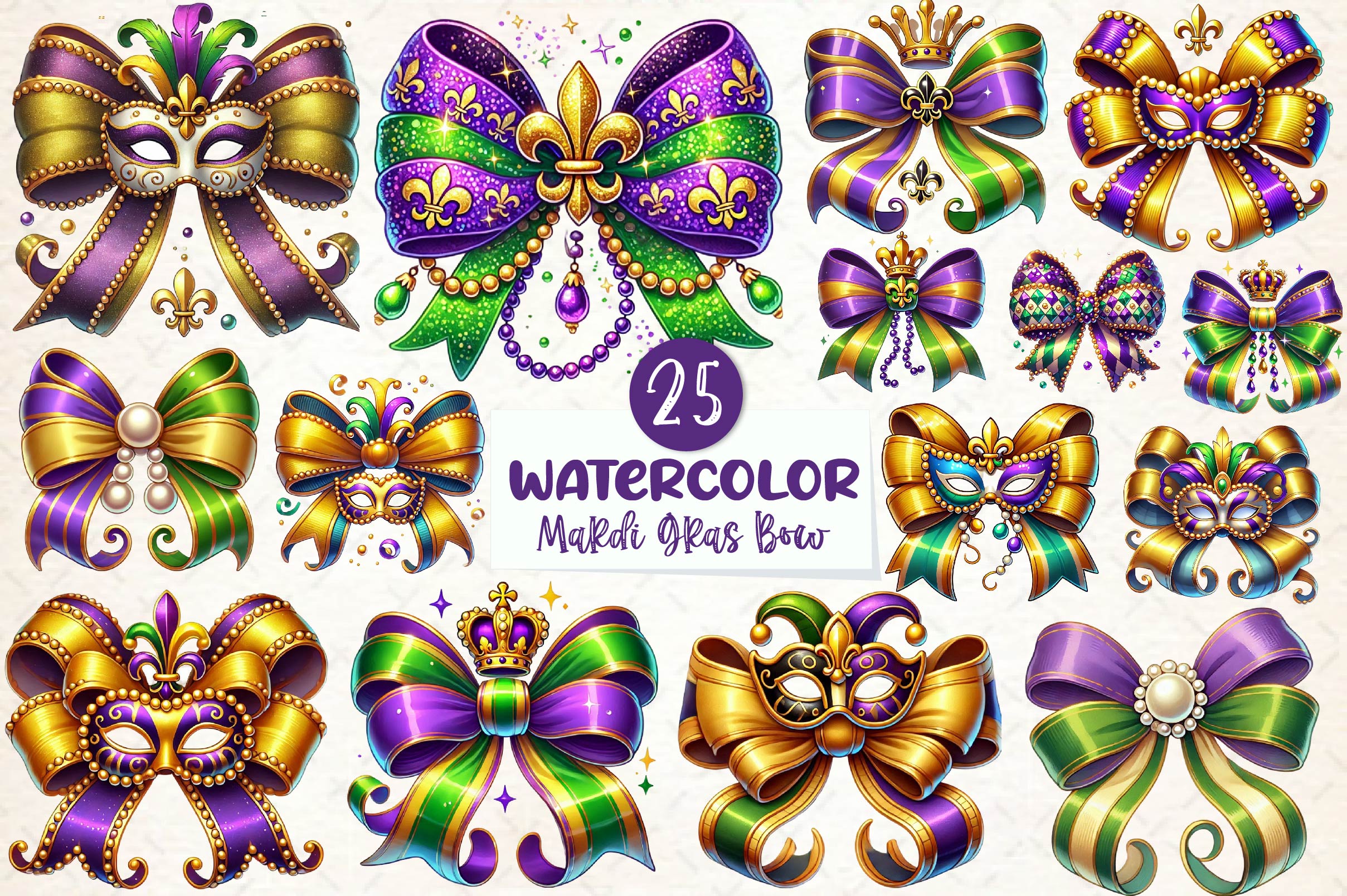 Mardi Gras Bow Clipart Bundle - CraftNest - Digital Crafting and Art
