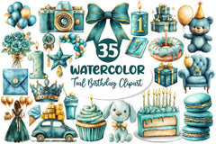 Teal Birthday Clipart Bundle - CraftNest - Digital Crafting and Art