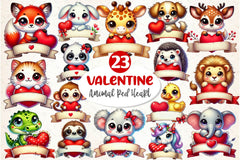 Valentine Animal Red Heart Banner Clipart Bundle - CraftNest - Digital Crafting and Art