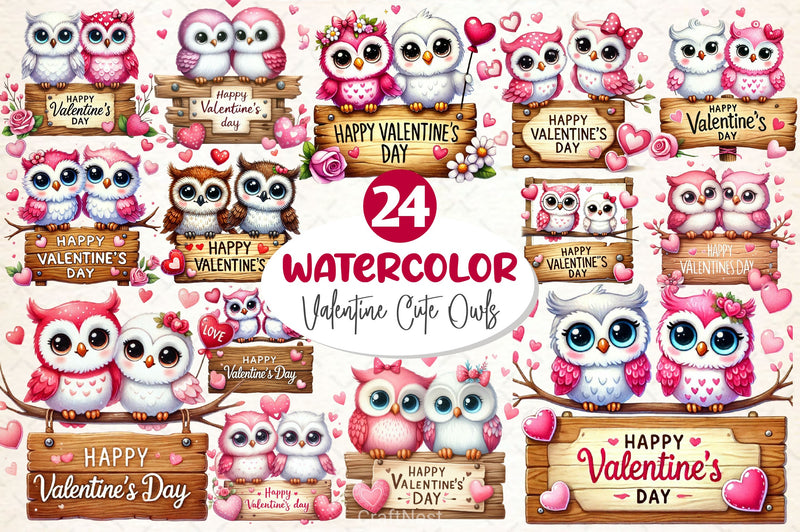 Valentine Cute Owls Clipart Bundle - CraftNest - Digital Crafting and Art