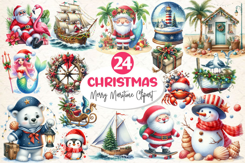 Merry Maritime Christmas Clipart Bundle 2 - CraftNest - Digital Crafting and Art